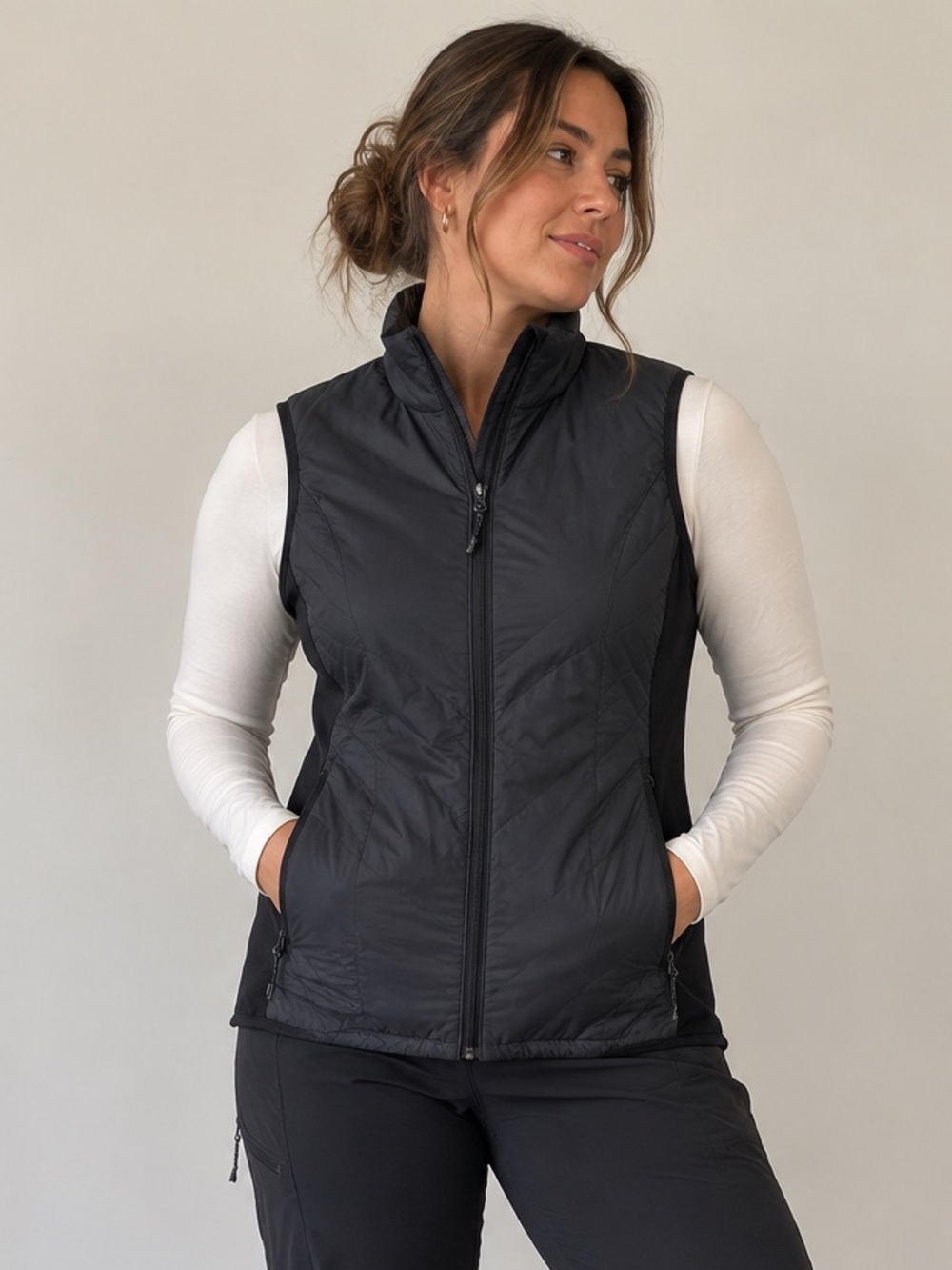 Icebreaker Merino Women Hybrid Vest Black Full Zip Size Large Hiking Outdoors
